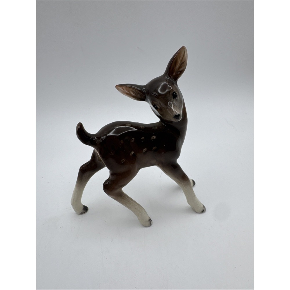 Vintage 50s Baby Deer Fawn Figurine Standing Spotted 4.5" Woodland Holiday AS IS